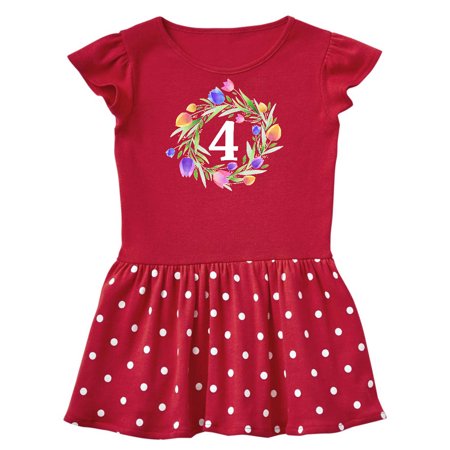 

Inktastic 4th Birthday Tulip Flower Wreath Gift Toddler Girl Dress