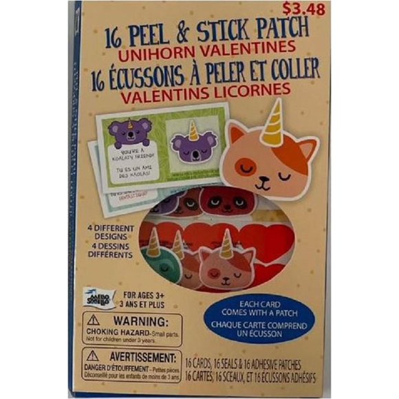 Mello Smello 16CT Peel & Stick Patch Unihorn Valentines Kiddie Cards