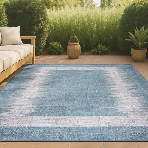 JONATHAN Y SANTA MONICA 3 x 5 Area Rug, Scandi Minimalist Border - Aqua/Ivory, SMB118A-3
