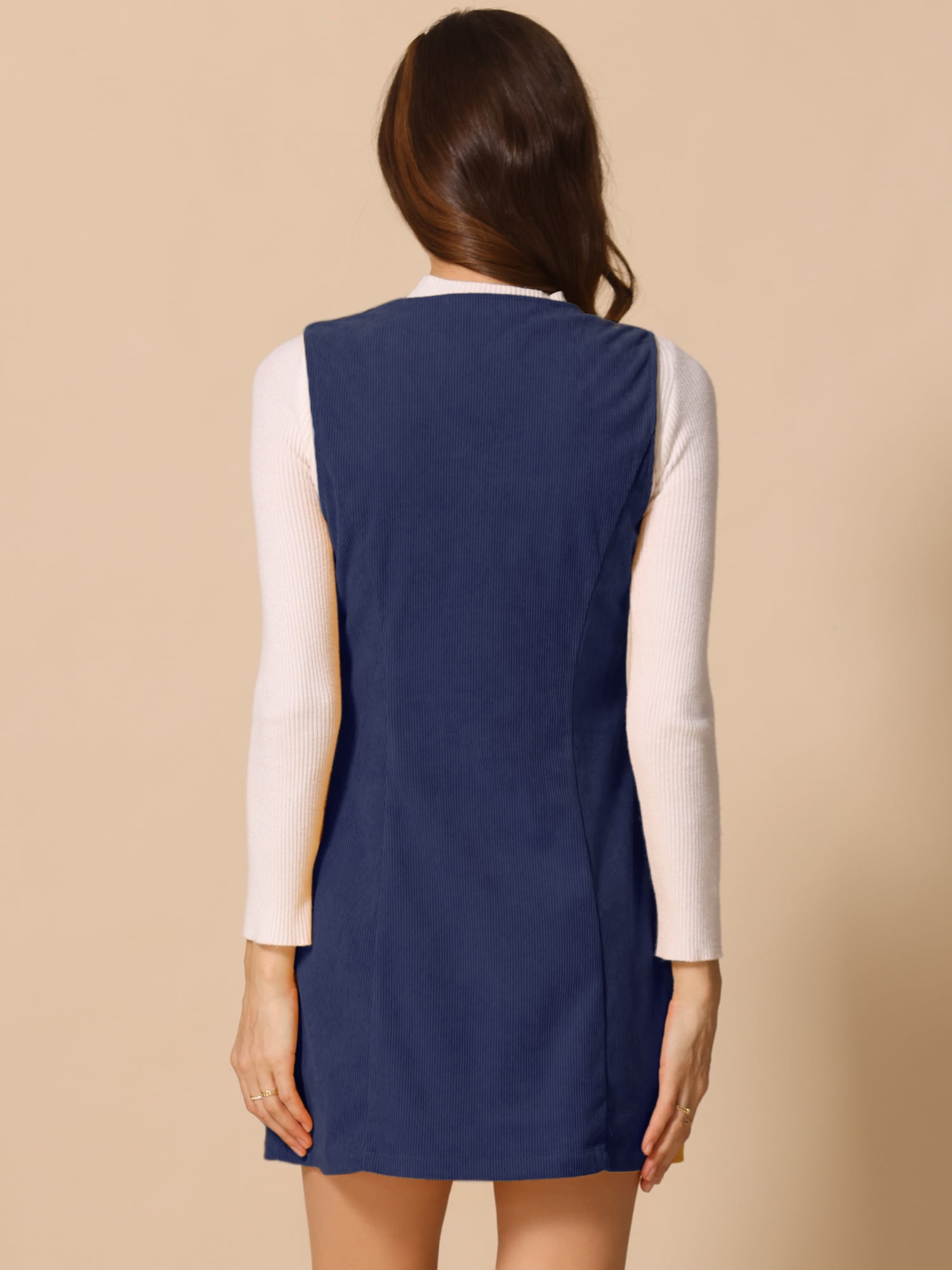 DARING DIVA Women's Stylish Corduroy Overall Scoop Neck Sleeveless Dress L Dark Blue