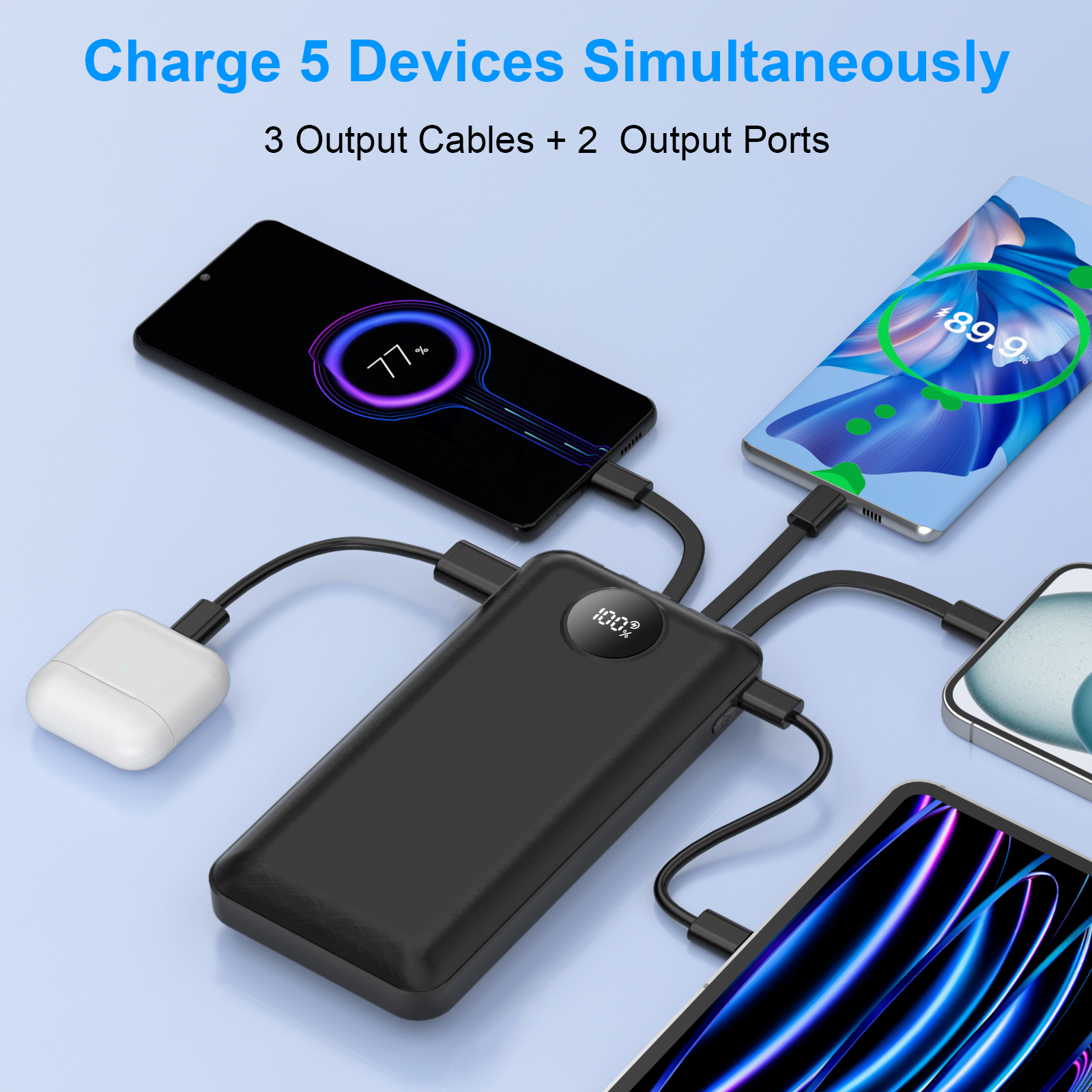 Yelomin 20000mAh Power Bank with 4 Built-In Cables and LED Display photo 2