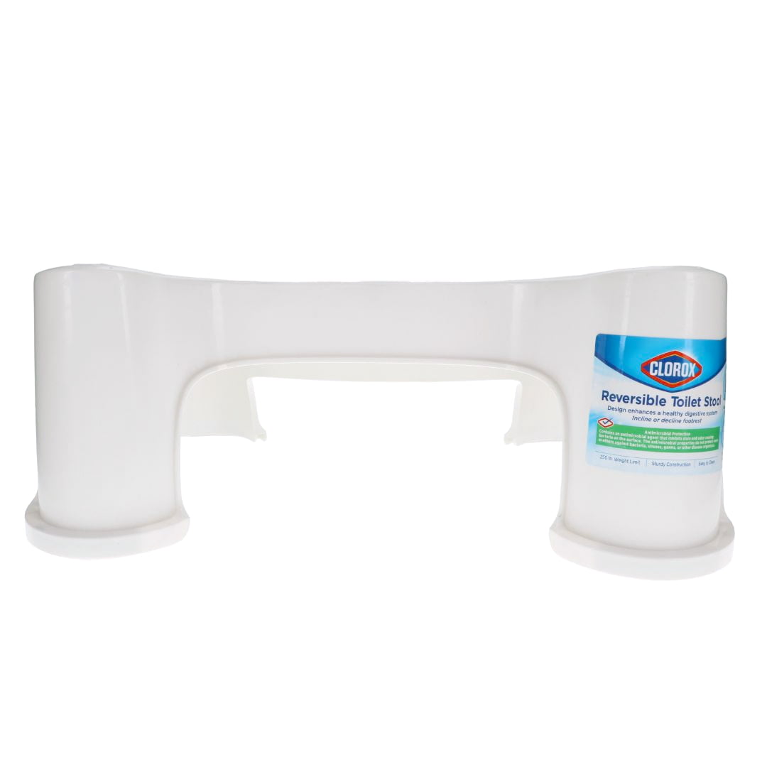 Clorox Antimicrobial Reversible Toilet Stool with Elevated Support, White, 250 lb Limit