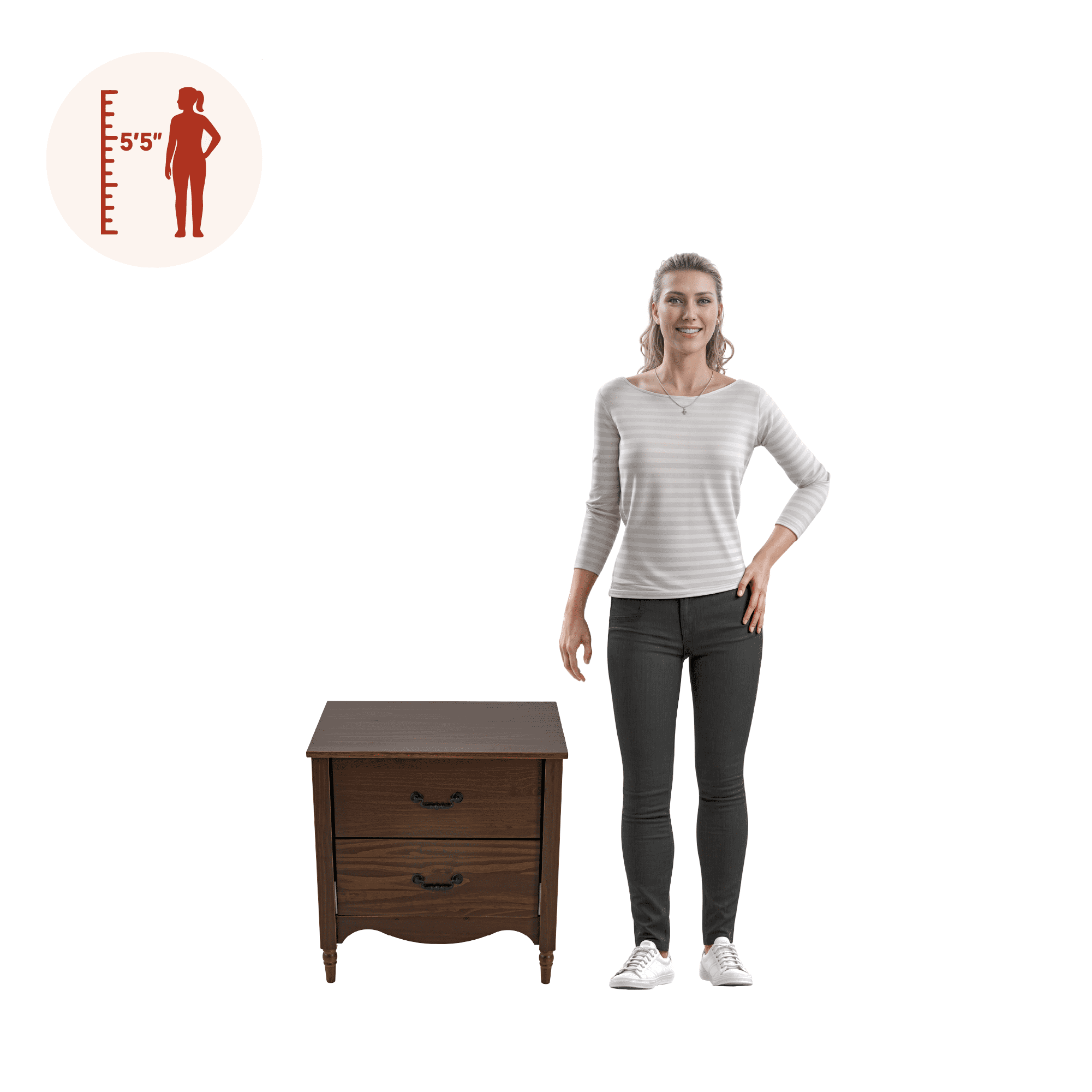 Brixton Solid Wood 2 Drawers Nightstand Walnut - for Adults ans Teens