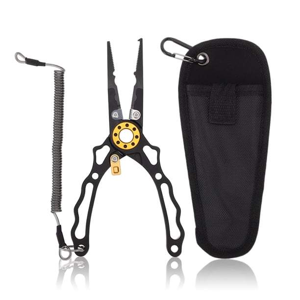 Pinzas de Pesca Unique Bargains con Bloqueo de Seguridad, Pinzas para Anzuelos de Agua Salada con Funda y Cordón Negro 1 Juego