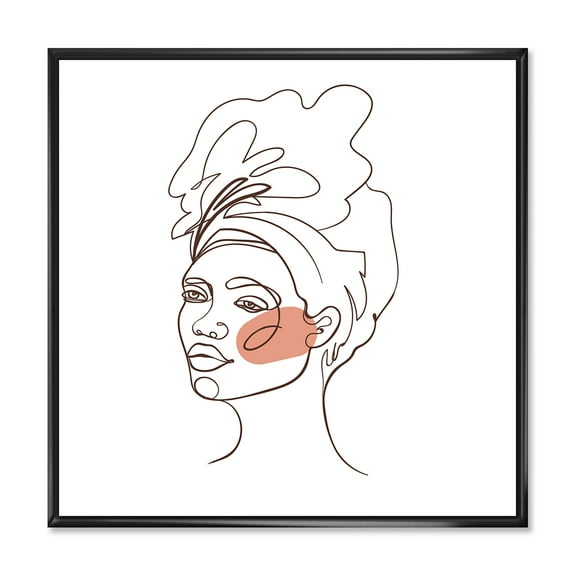 Designart 'One Line Portrait of Afro American Woman III' Modern Framed Canvas Wall Art Print