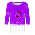 thumbnail image 4 of Bcresic Christmas Shirt Womens Xmas Hat Red Wine Glass Graphic T-Shirts Cute Snowflake Colorblock Tunic Tops Casual Crewneck T Shirts Christmas Holiday Basic Tee Blouse 2024,#01_Purple,X-Large, 4 of 4