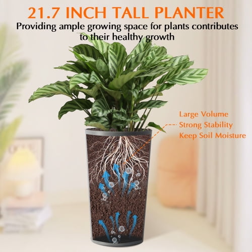 Chak’s Choice 2 Pack Tall 21.7 in Planters for Outdoor Plants Modern Tall Square Planter Box Indoor Outdoor Porch Patio Flower Pot for Garden, (Gray)