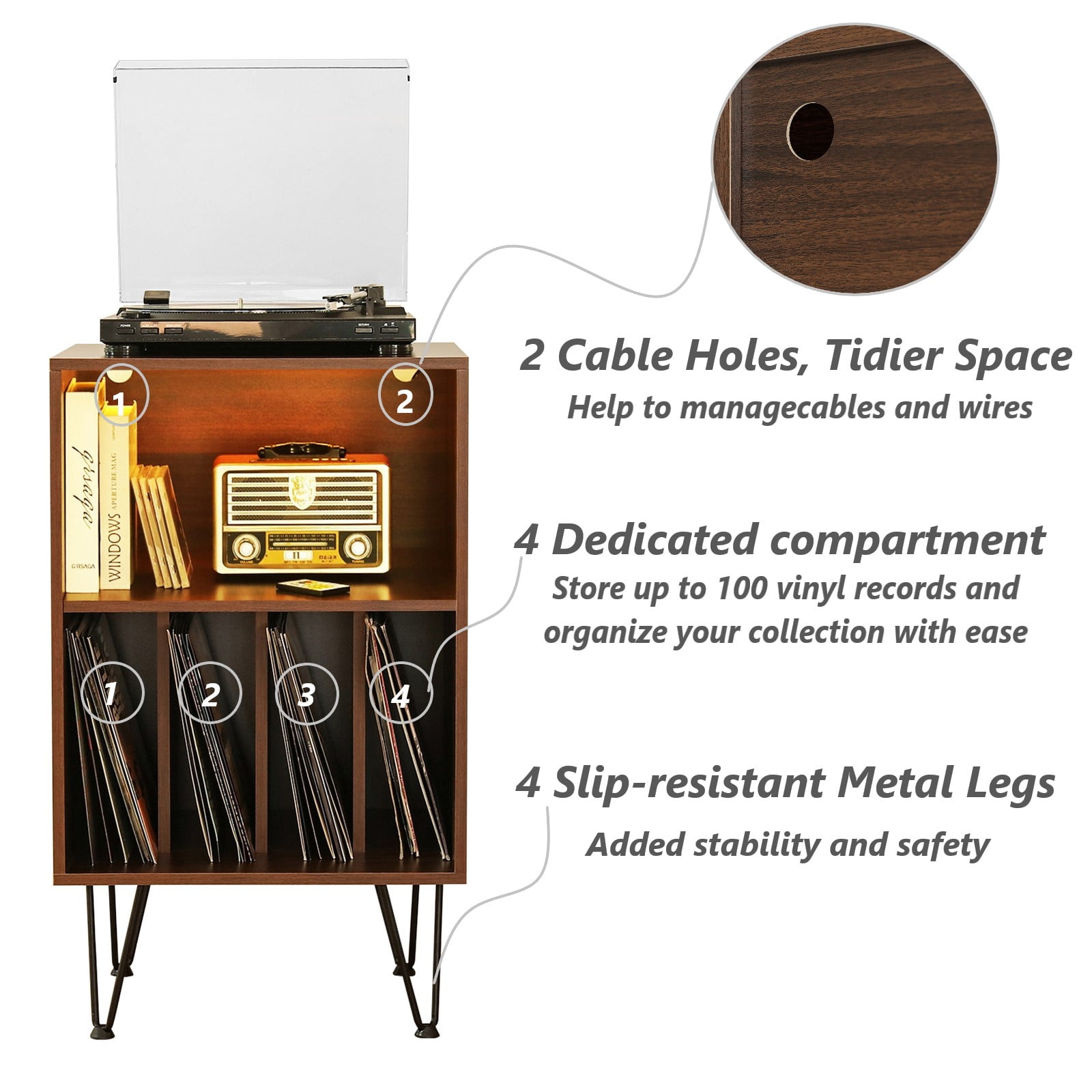 Hommpa Turntable Stand Brown Record Player Stand with Vinyl