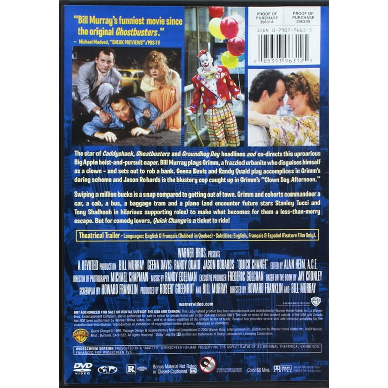 Warner Bros Quick Change Movie (DVD) - Bill Murray, Heist Comedy