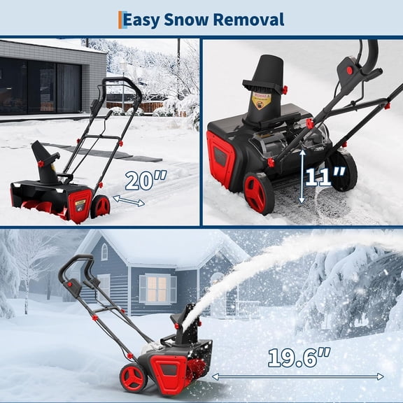 Acekid 20 Inch Cordless Snow Blower - Electric Self-Propelled, 12" Deep Cleanup, 180° Rotating Chute, Dual LED Lights, Red
