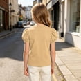 thumbnail image 4 of HAiming Girls Summer Tops Short Sleeve Printed Cute Loose Casual Trendy T Shirts Solid Color Scoop Neck Blouses Vacation Kids Tops, 4 of 8