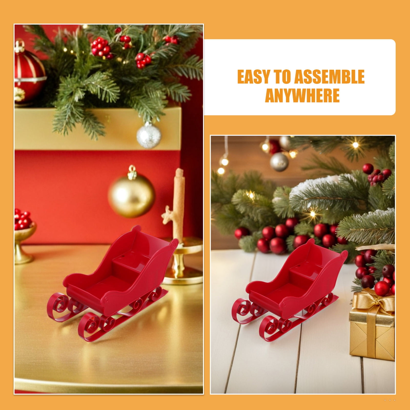 OUNONA 4-Piece Red Holiday Sleigh Decorations for Christmas Party Table Centerpiece and Festive Stocking Stuffers