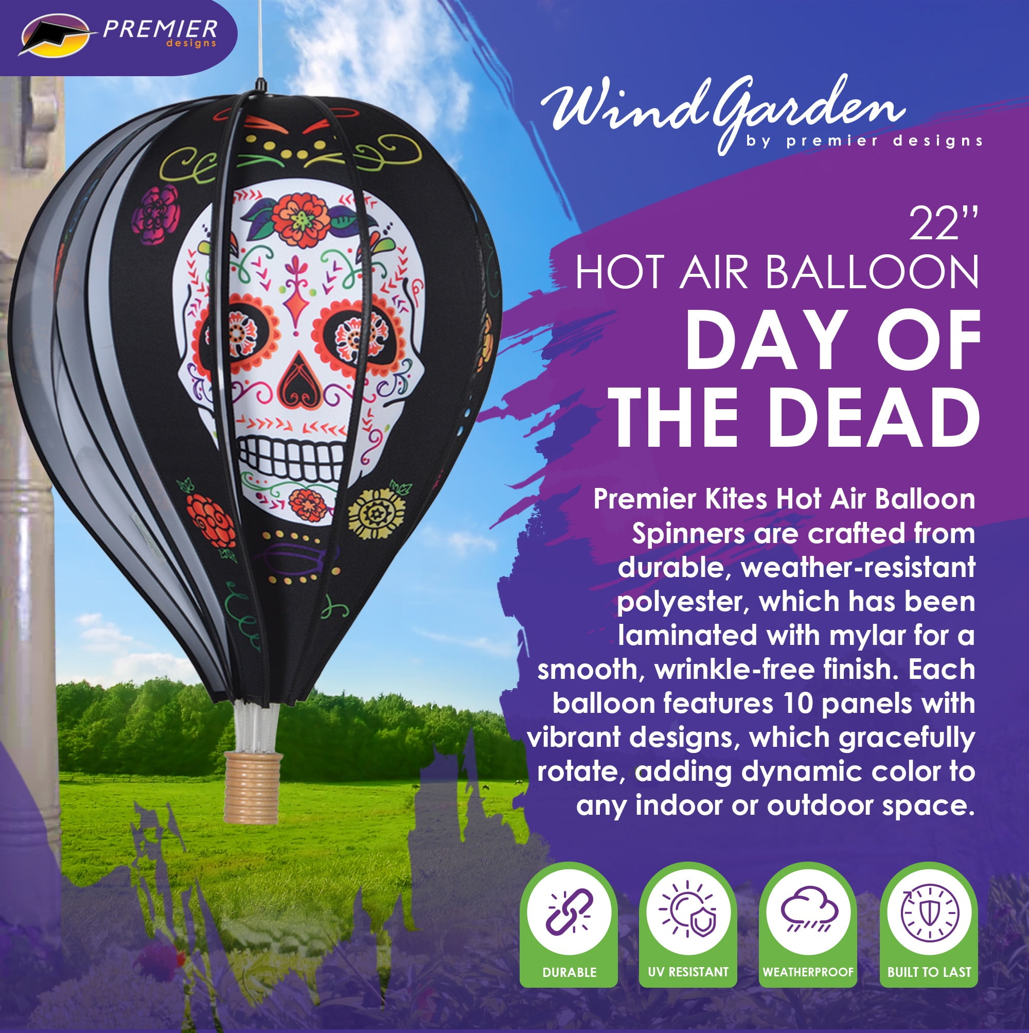 Premier Kites Hot Air Balloon - Black Day Of The Dead