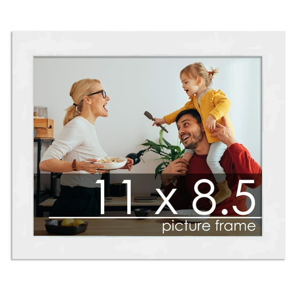 11x8.5 White Wood Picture Frame - UV Acrylic, Foam Board Backing, Hanging Hardware