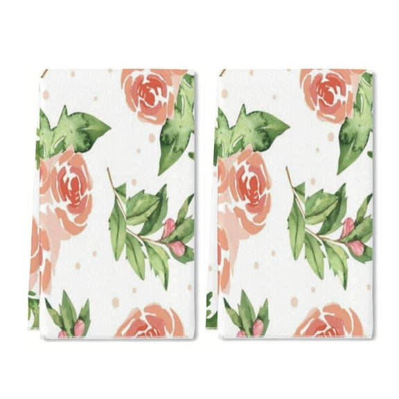 YladaFaie 2 Pcs Hand Painted Floral Pattern Peach Dish Towel Kitchen Hand Towels Decorative Tea Towels for Kitchen Absorbent for Bathroom Home Housewarming Gift, 16 x 24 Inch