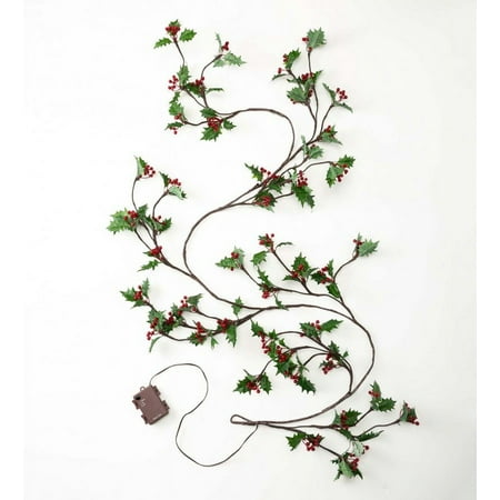 Plow & Hearth Indoor/Outdoor Holly and Berry Lighted Holiday Garland
