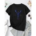thumbnail image 2 of Women's Stylish Lobster Graphic Print Short Sleeve T-Shirt - Soft Polyester Blend, Casual Summer Top with Vibrant Blue & Orange Lobster Design, Comfortable Round Neck Tee for Casual Attire, Casual At, 2 of 6