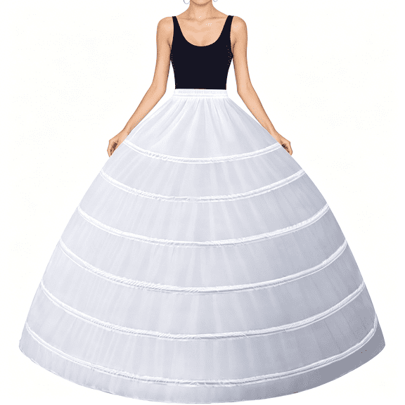 TELOLY Women'S Crinoline Petticoat 6 Hoop Long Underskirt Puffy A-Line Slip for under Bridal Wedding Dress Ball Gown