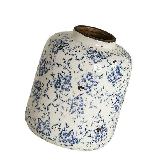 Blue and White Porcelain Ceramics Vases Antique Crackle Finish Flower Container for Living Room Desktop Shelf Decors