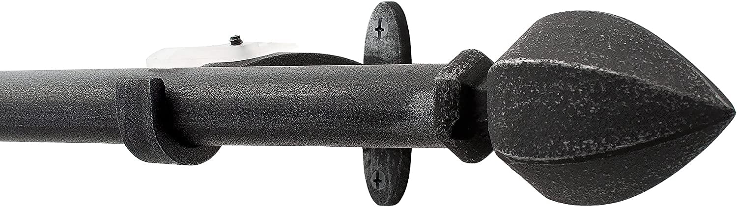 Deco Window 52 to 144 inches Extendable Curtain Rod for Windows with Hexagon Cast Finials (3/4" Dia, Rustic Black)