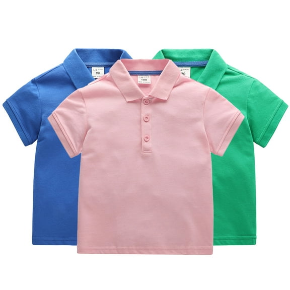 KYAIGUO Toddler Baby Boys Girls Short Sleeves T-Shirt Summer Lapel Button Cotton Tee Shirt Solid Color Casual Tops for 1-10Y