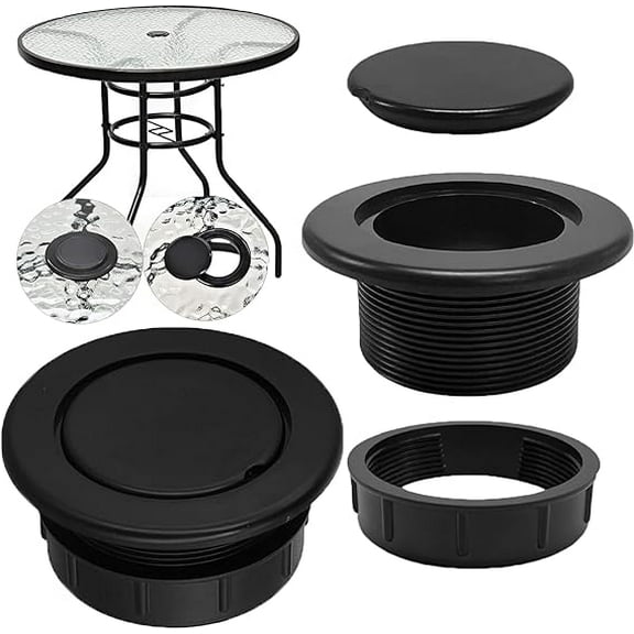 Patio Table Umbrella Hole Cover Plug Set , Universal Outdoor Parasol Table Hole Insert, Pole Stabilizer & Replacement Cap - Fits Most Round & Square Tables , Weatherproof Black Plastic