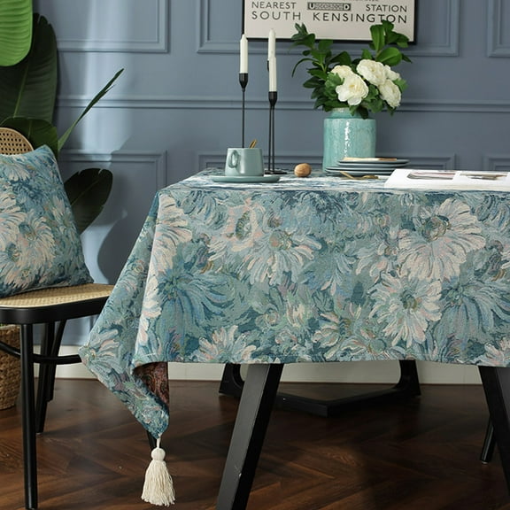 MKLZ Painting Rectangle Tablecloth, 55" x 55" Fabric Dust-proof Table Cloth, Dining Table Cover for Kitchen