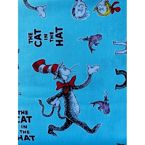 The Cat in the Hat Dr.Seuss Robert Kaufman Aqua Cotton Fabric