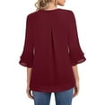 thumbnail image 3 of Women's V Neck Tops Dressy Casual Tiered Bell 3/4 Sleeve Blouses Double Layered Chiffon Work Tunic Summer Shirts, 3 of 5