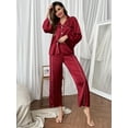 thumbnail image 2 of Jusfitsu Silk Satin Pajama Sets for Women Two Piece Pjs Long Sleeve Loungewear Button Down Sleepwear Pj Set, 2 of 6