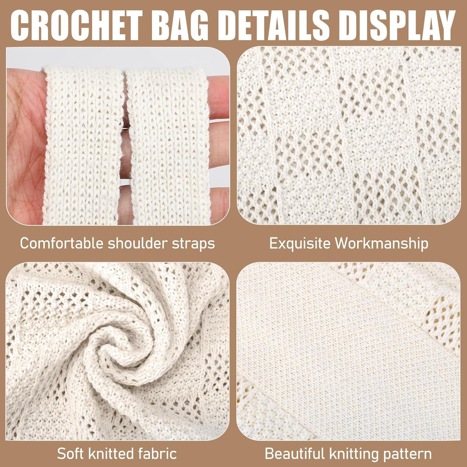 CAILDANL Crochet Bags for Women - Large Tote Aesthetic Handbag Shoulder Hippie Knit Bag