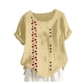 thumbnail image 2 of Fiudx Ofertas Flash Del Día Blusa de Manga Corta Holgada y Cómoda con Estampado a La Moda para Mujer, Tops Informales con Cuello Redondo y Cierre de Corte con Botones, 2 of 4