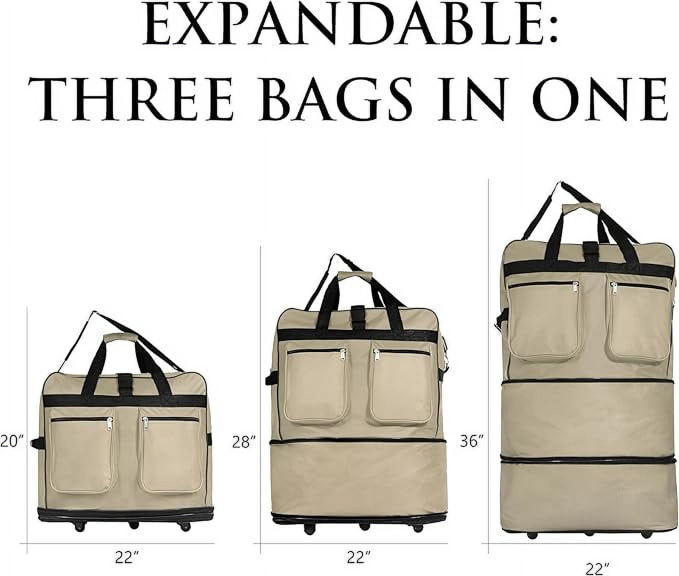 36"" Rolling Wheeled Expandable Duffel Bag Spinner Suitcase Luggage, Khaki