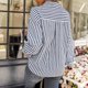 thumbnail image 5 of Camisa suelta con cuello en V y temperamento a rayas de un solo pecho para mujer Pompotops FGAJ16348, 5 of 5