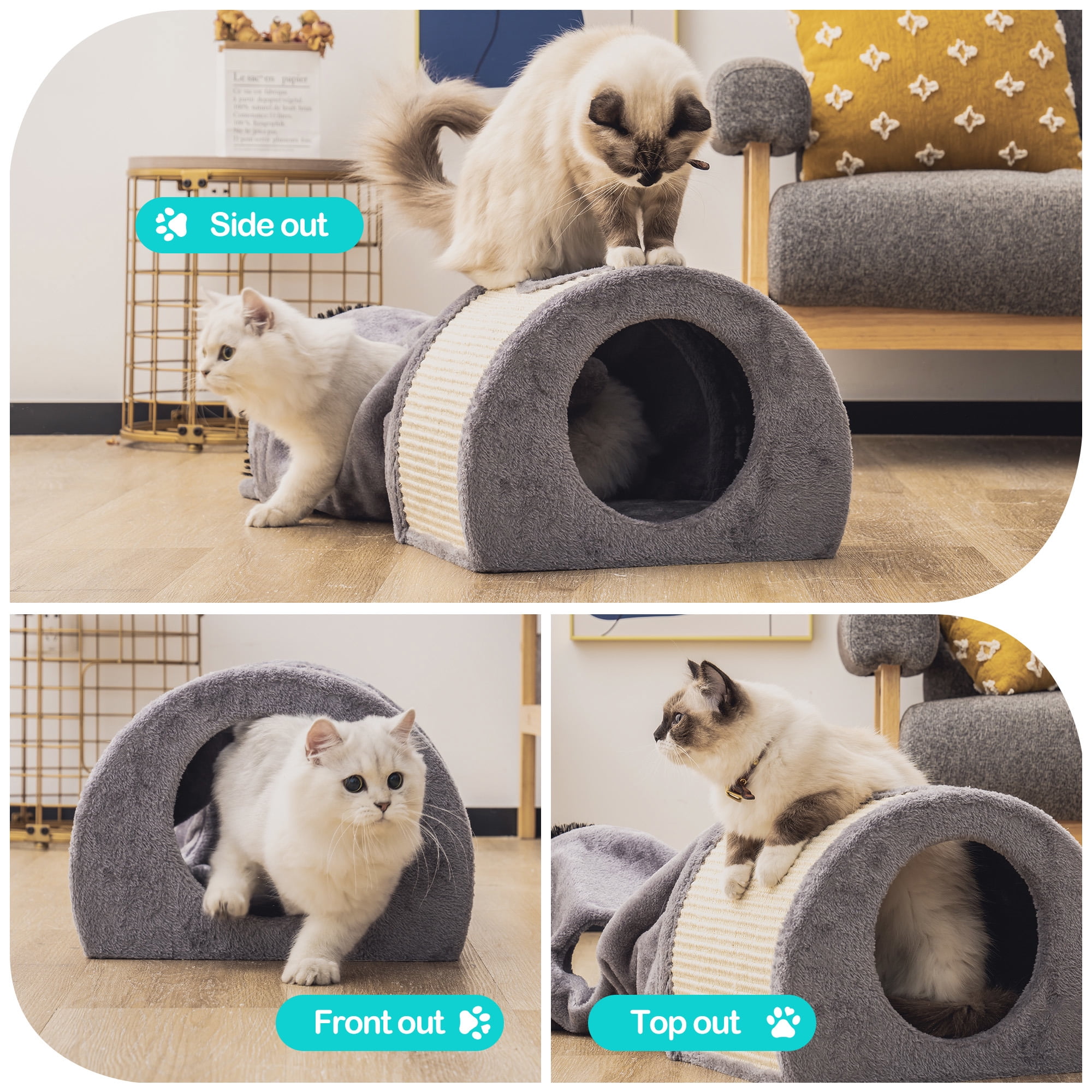 Pefilos Collapsible Cat Tunnel Sisal Scratching Bed with Plush Balls for Pet House Grey Pefilos Collapsible Cat Tunnel Sisal Scratching Bed with Plush Balls for Pet House Grey