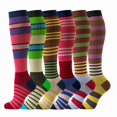 thumbnail image 2 of 6 Pairs Soft Cotton Striped Color Compression Socks for Fitness, Running, Cycling, Exercise, Yoga, 2 of 4