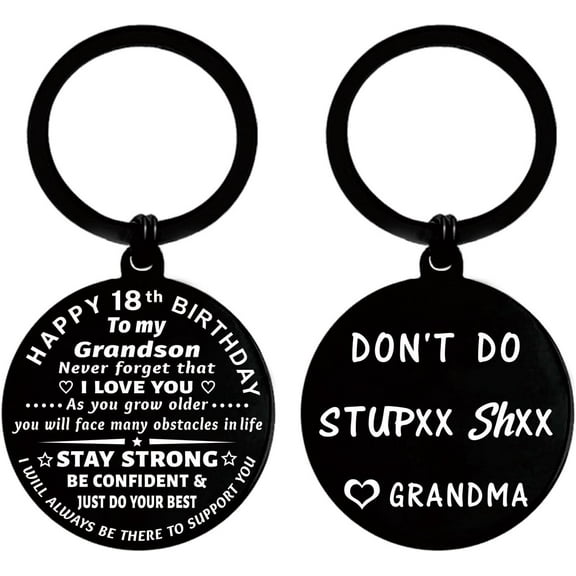 18 Year Old Birthday Gifts for Grandson from Grandma, Happy 18th Birthday Decorations Keychain for Him, Metal Engraved