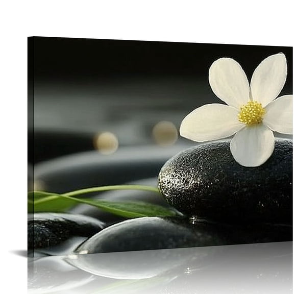 FCXZI Bathroom Zen Wall Art Black and White Stone Green Plant Pictures Still Life Canvas Artwork Meditation Painting for Home Living Room Wall Decor  16x12in