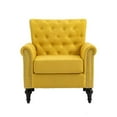thumbnail image 4 of Accent Chair, Upholstered Lounge Arm Chair, Mid-Century Modern Single Sofa, Linen Armchair with Tufted Back and Wood Legs, Reading Chair for Living Room, Bedroom, Yellow, 4 of 7