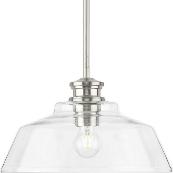 Singleton Collection One-Light 14" Brushed Nickel Farmhouse Medium Pendant Light with Clear Glass Shade