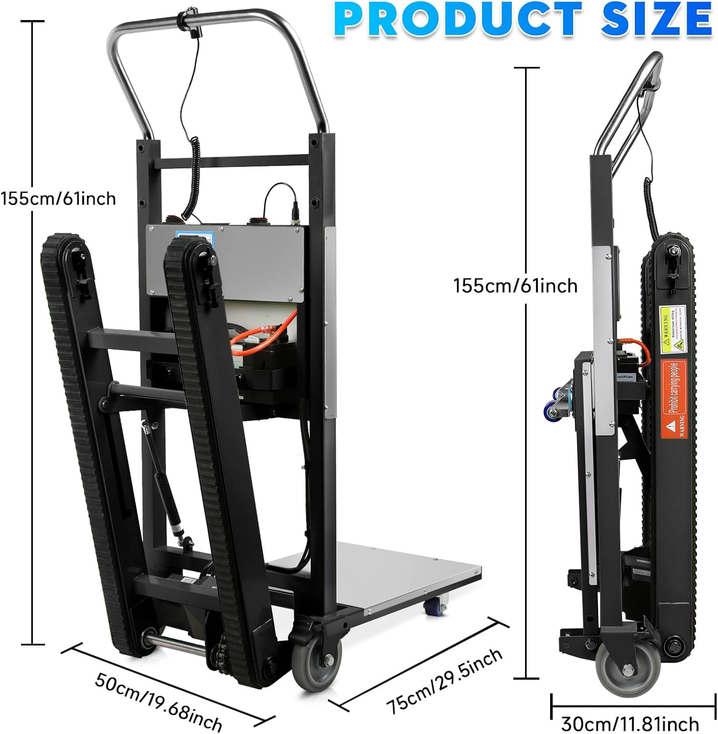 Esheno Electric Stair Climbing Hand Truck 880 lbs Capacity Heavy Duty Stair Climber Dolly with 3 Ropes for Furniture Logistics Warehouse Black and Silver