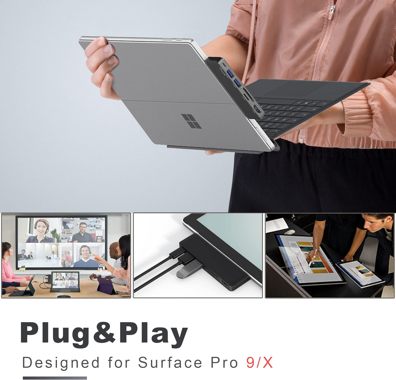 Surface Pro 9 Hub Docking Station Multi Port 6-in-2 with Thunerbolt4 USBC 4K Display 40Gbps Data PD Charging | HDMI | USB3.0 | microSD TF SD Card Reader for Microsoft Surface Pro X/8/9 Black