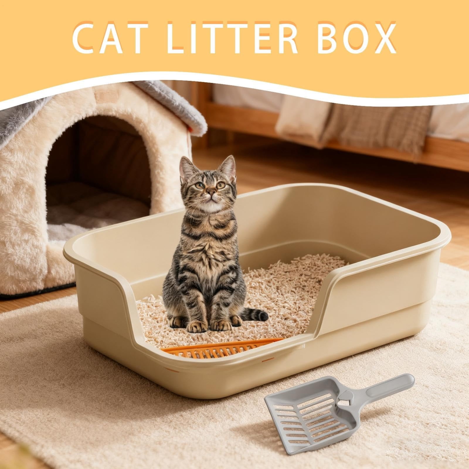 Extra Large Semi Enclosed Cat Litter Box High Sides Low Entry Open Top Kitty Toilet Splash Control for Senior Cats Kittens Multi Cat Home Apartment Senior Cats Multi Cat Clean Home Litter Control