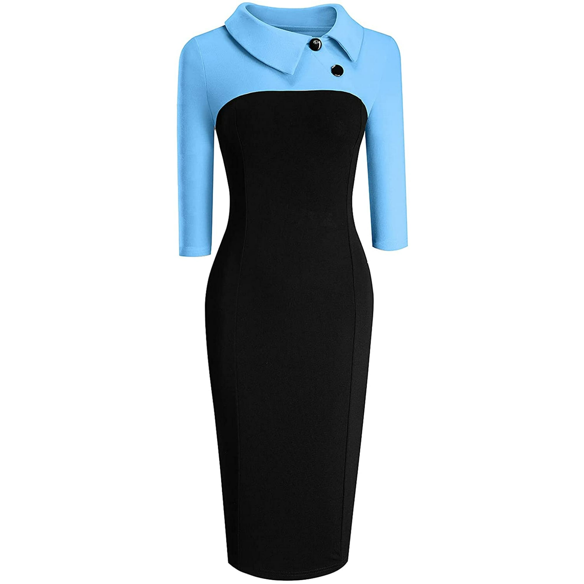 Homeyee Women's Retro Chic Colorblock Lapel Career Tunic Dress B238 |  Walmart Canada