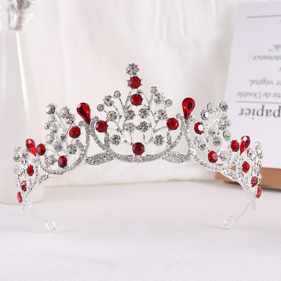 Namzi Wedding Tiara for Bride Princess Tiara Headband Bridal Crown,Crystal Rhinestone Hair Jewelry Decor for Queen Girl Bride Birthday Prom Wedding Pageant Halloween Costume Party(Red)