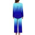 thumbnail image 4 of ibuvkizy Women's Pajama Sets,Women Fashionable and Casual Loose Printed Round Neck Button Up Long Sleeved Pants Pajama Set Blue,S, 4 of 7