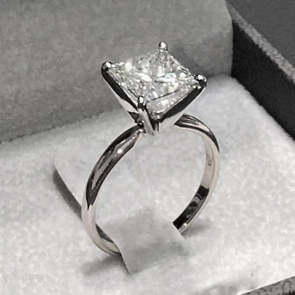 2Ct Princess Cut White Diamond Solitaire Ring 14k White Gold Plated