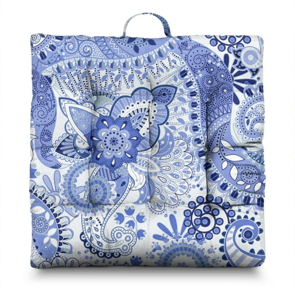 Decorative Paisley Print Meditation Cushion - Oversized Square Floor Seating with Soft Fabric, Sunlight-Activated Expansion for Fluffiness