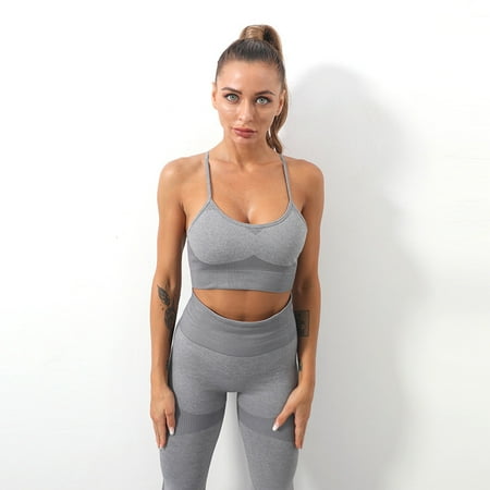 

Livesture Women s Seamless Knitted Sling Sports Bra Yoga Suit Gray XL