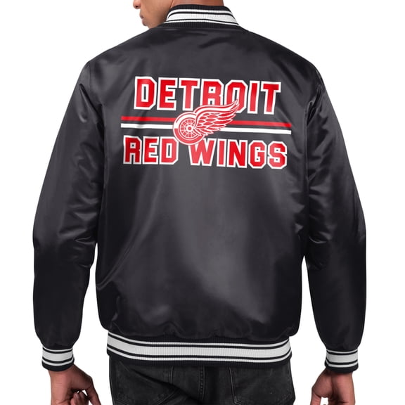 Men's Starter Black Detroit Red Wings Printed Team Logo Satin Varsity Full-Snap Jacket